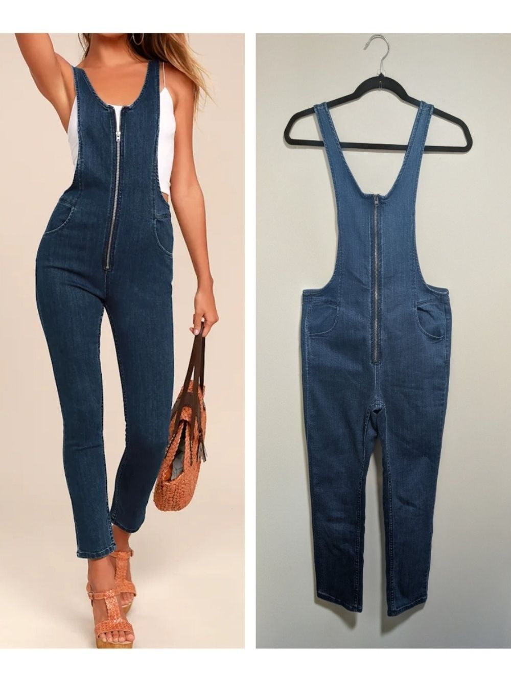 Free People | Jax Zip-Front Skinny Denim Overalls In Blue
